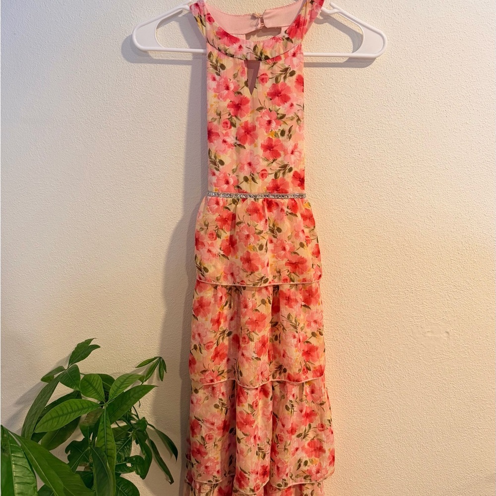 Speechless Kids Pink Floral Ruffled Tiered Dress Size 10 Easter Party Spring - Picture 2 of 5